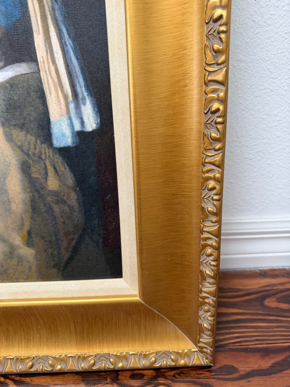 Framed 'Girl with a Pearl Earring' Style Oil Painting with Corgi - Gold Frame - Picture 9 of 16